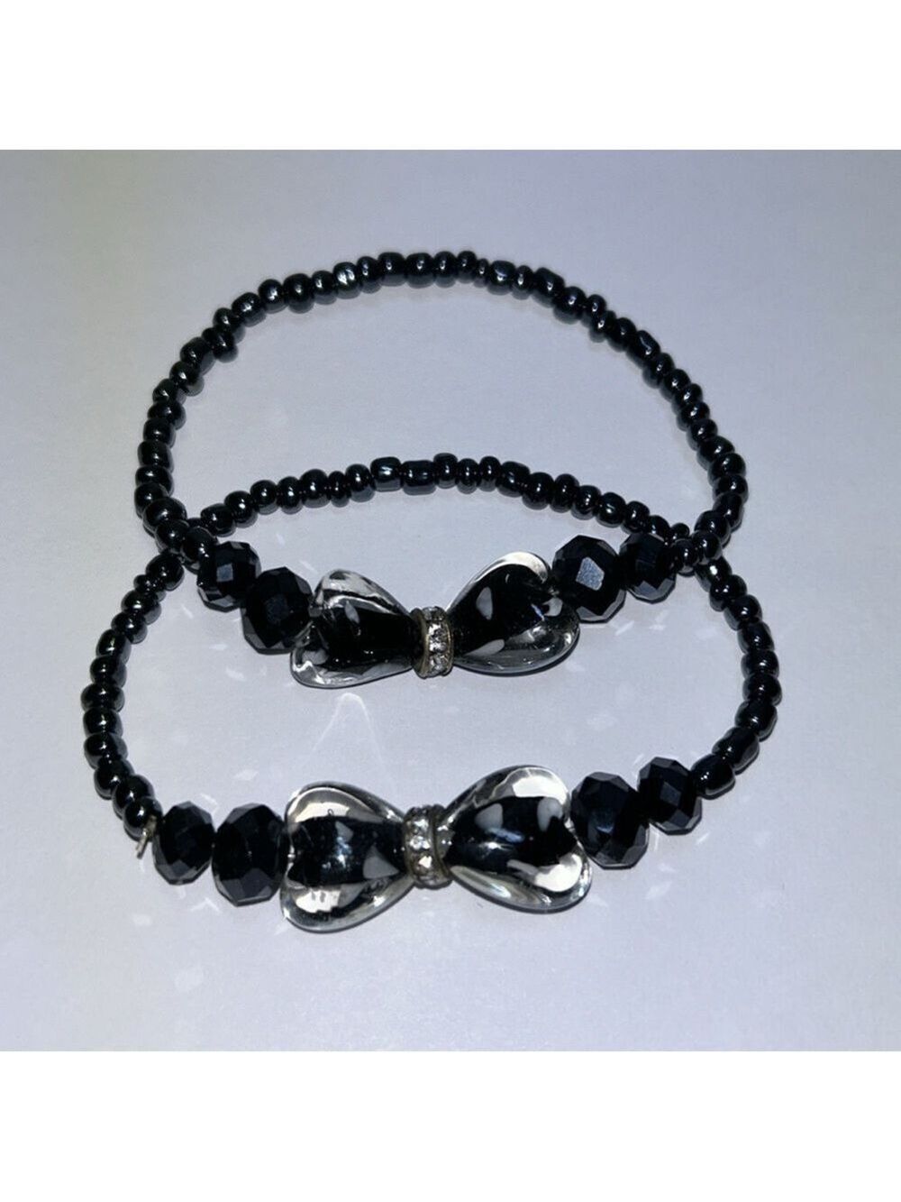 PAIR OF BRACELETS Shiny Navy Blue Beads with Rhinestones Stretch Bracelets